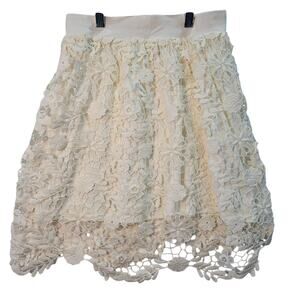 Painted Threads Anthropologie Cream Lace Lined Pull-on Mini Skirt Medium Cottage